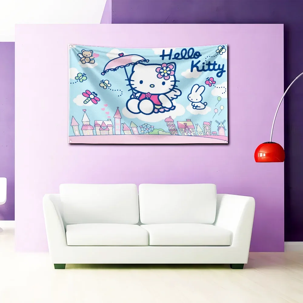 90X150cm różowy śliczny hellos kittys Flaga Poliestrowa drukowana dekoracja pokoju lub wewnętrzny baner gobelinowy