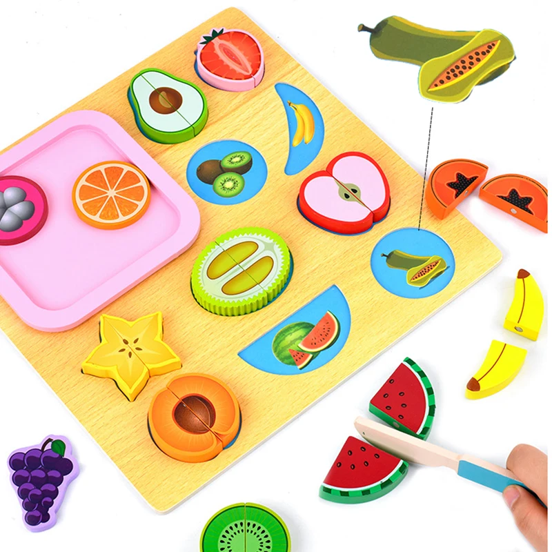 Obst Holz Spielzeug Für Mädchen Gemüse Simulation Lebensmittel Puzzle Bord Spiel Kinder Pretend Spielen Küche Spielzeug Montessori Pädagogisches