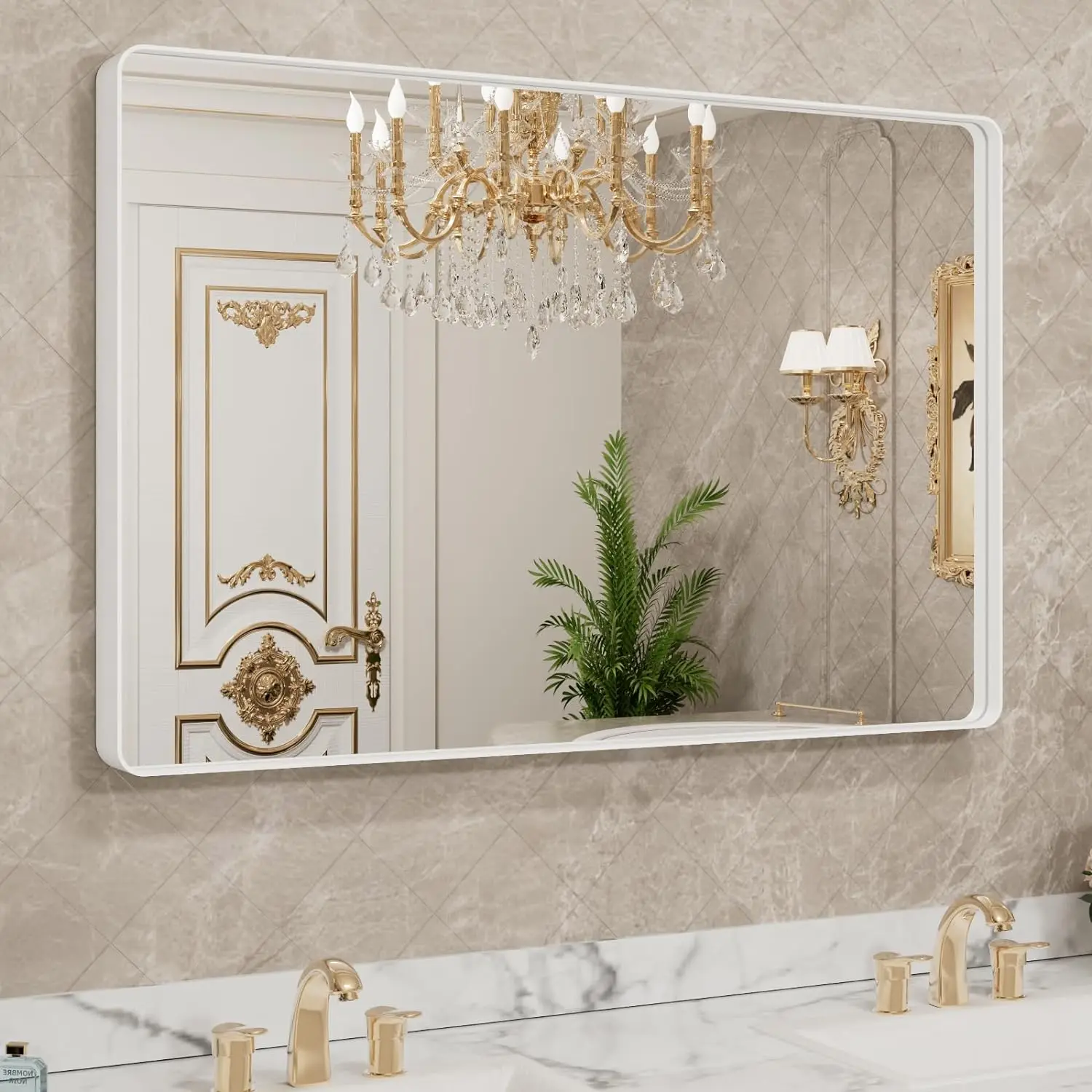 

LOAAO 40x36 In White Metal Framed Bathroom Mirror for Wall,Vanity Mirror, Anti-Rust,Tempered Glass,Hangs Horizontally Vertically