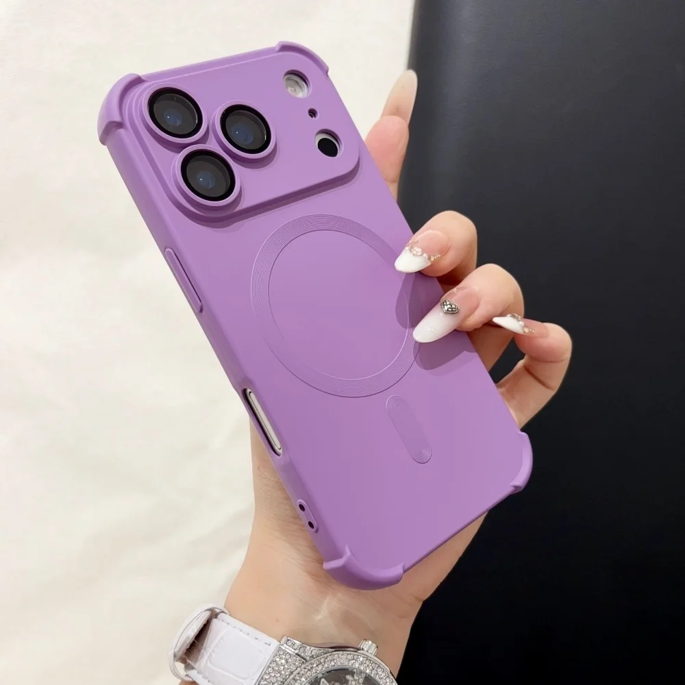 18pro Matte Airbag for Magsafe Magnetic Cases for iPhone 18 Pro Max 17 Pro 16 15 14 13 12 Lens Protection Shockproof Soft Cover