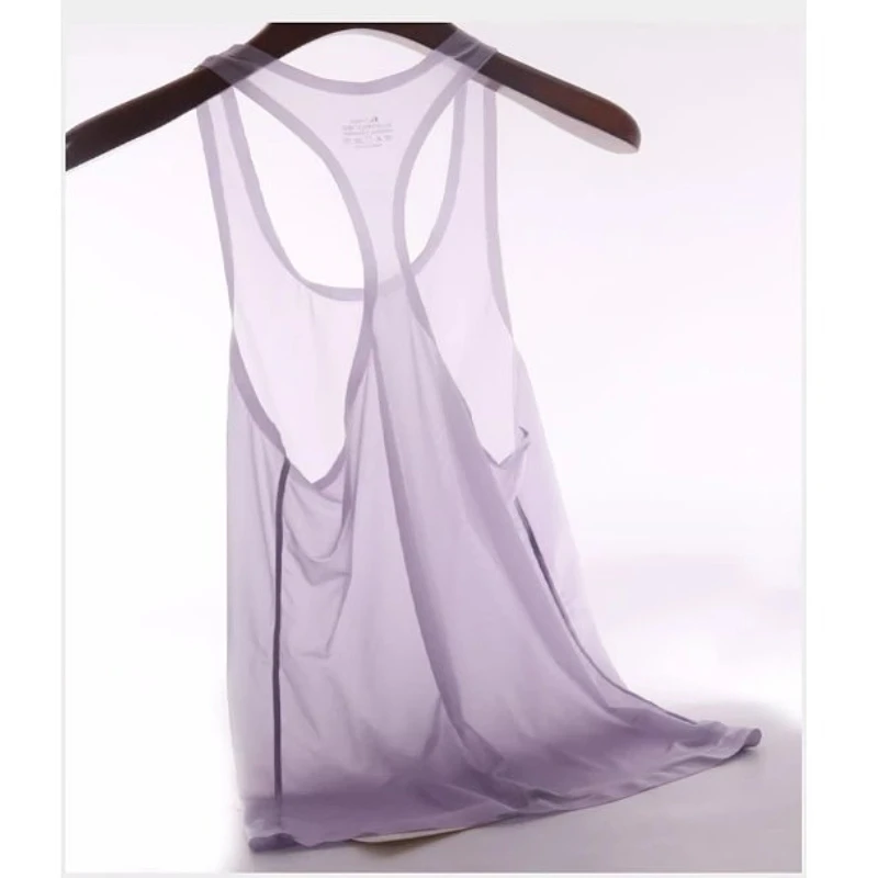 Ultra-thin Ice Silk Mens Sports Tank Tops Sleeveless Sexy Male Tight Shorts Shapewear Transparent High Elasticity Man Undershirt