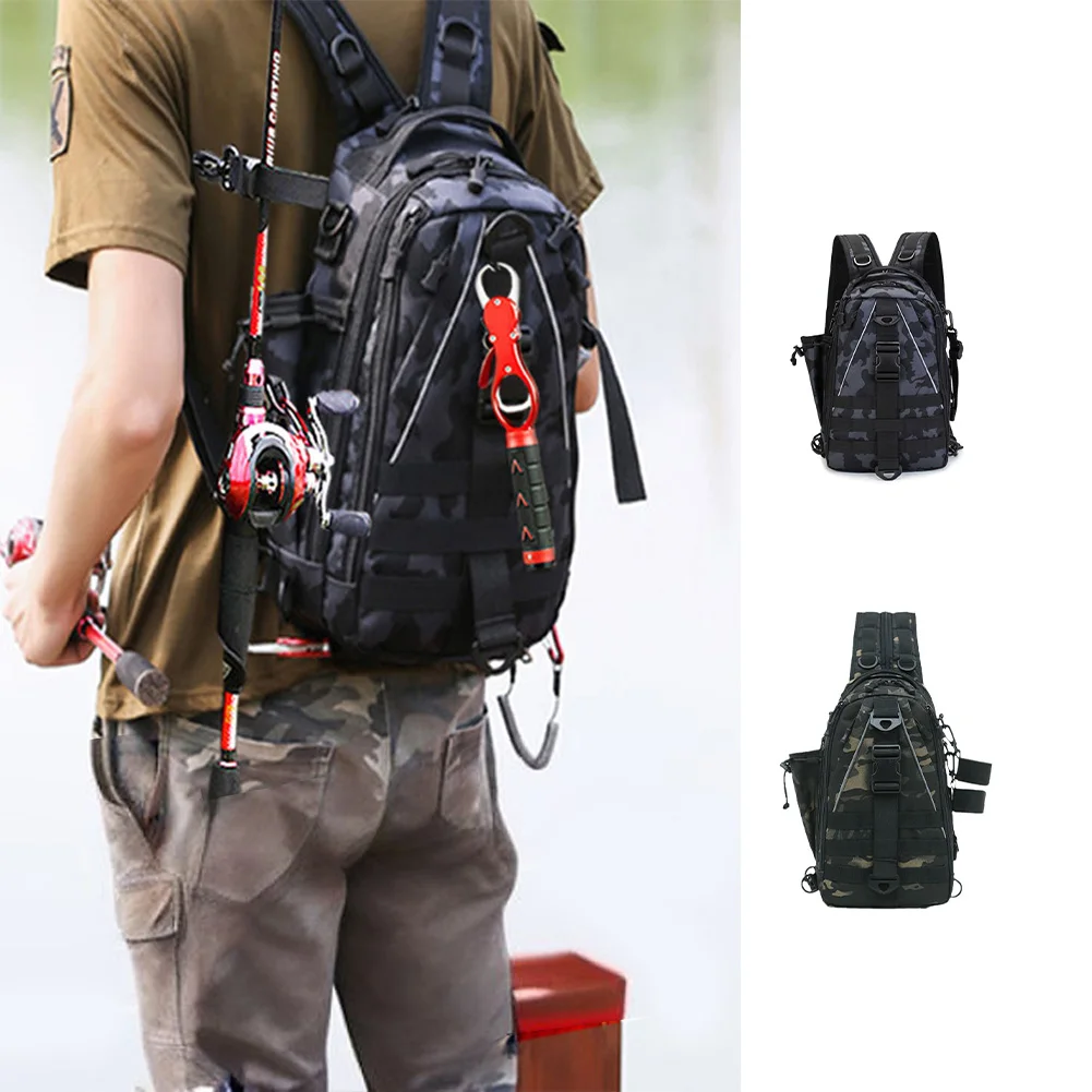 

Fishing Tackle Bag With Rod & Gear Holder Fishing Tackle Backpack Lightweight Sling Tackle Storage Bag Fishing Shoulder Bag