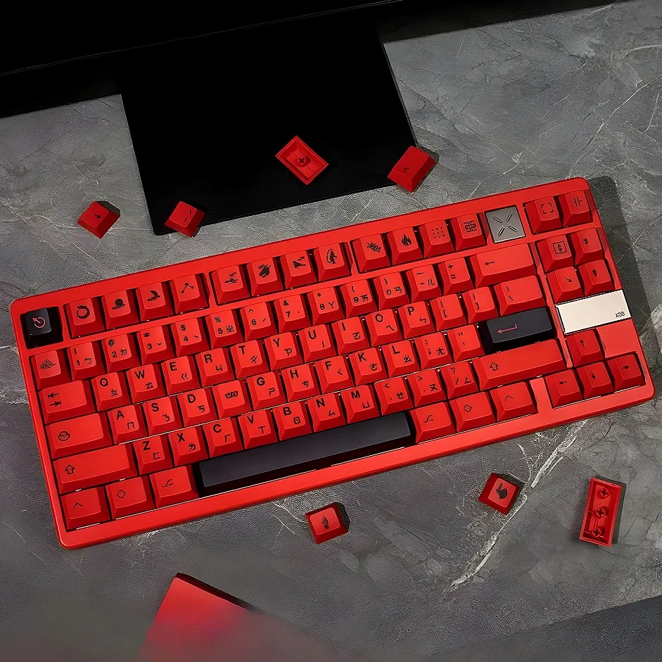 

PBT heat sublimation candle dragon note red mechanical keyboard keycaps 148 keys thickened original height suitable for 60/87