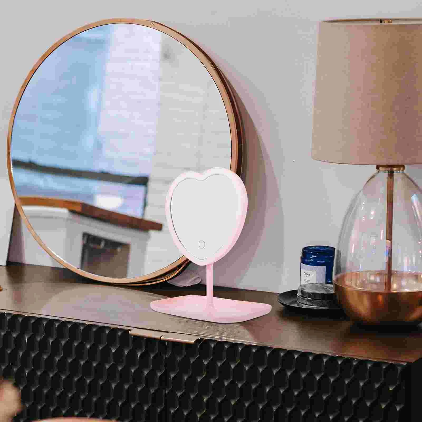 Desktop Love Mirror Beauty Makeup USB Rechargeable LED Light (love Pink) for Vanity Plastic Stylish Abs Heart Table