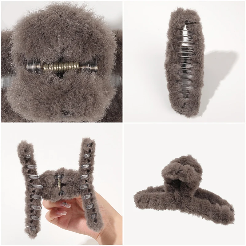 Women Hair Claw Cute Plush Faux Fur Hair Clamps Autumn Winter Hairpins Solid Elegant Large Barrette Fashion Hair Accessories