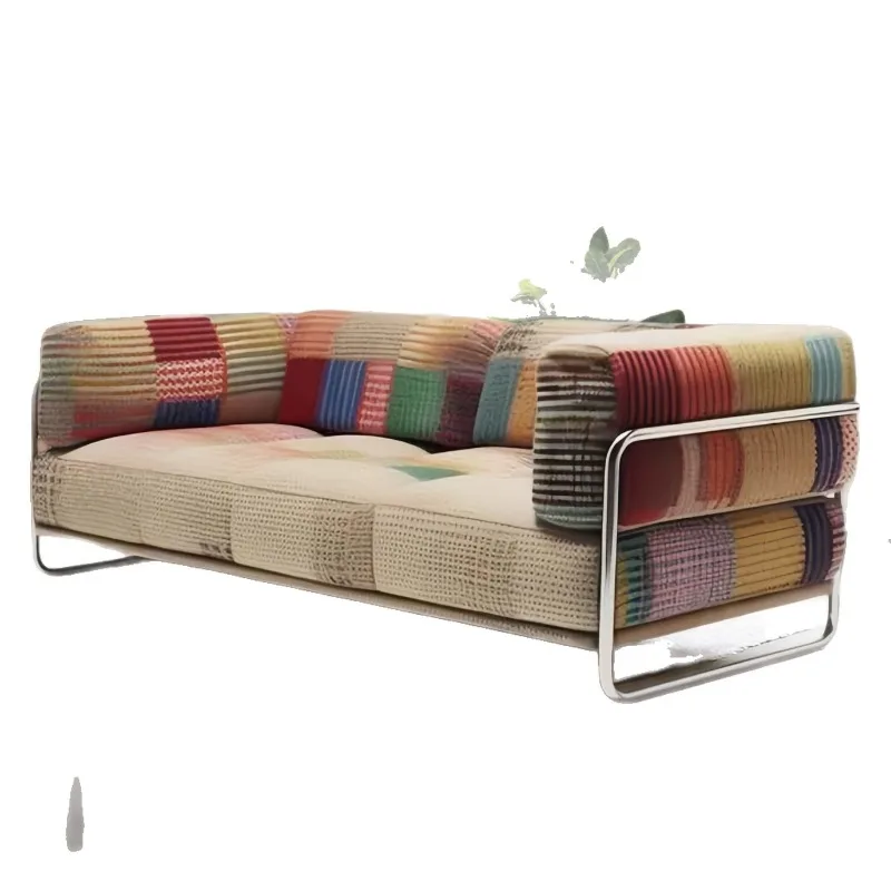 

Ethnic style color matching small apartment living room straight row retro B & B hotel dopamine sofa