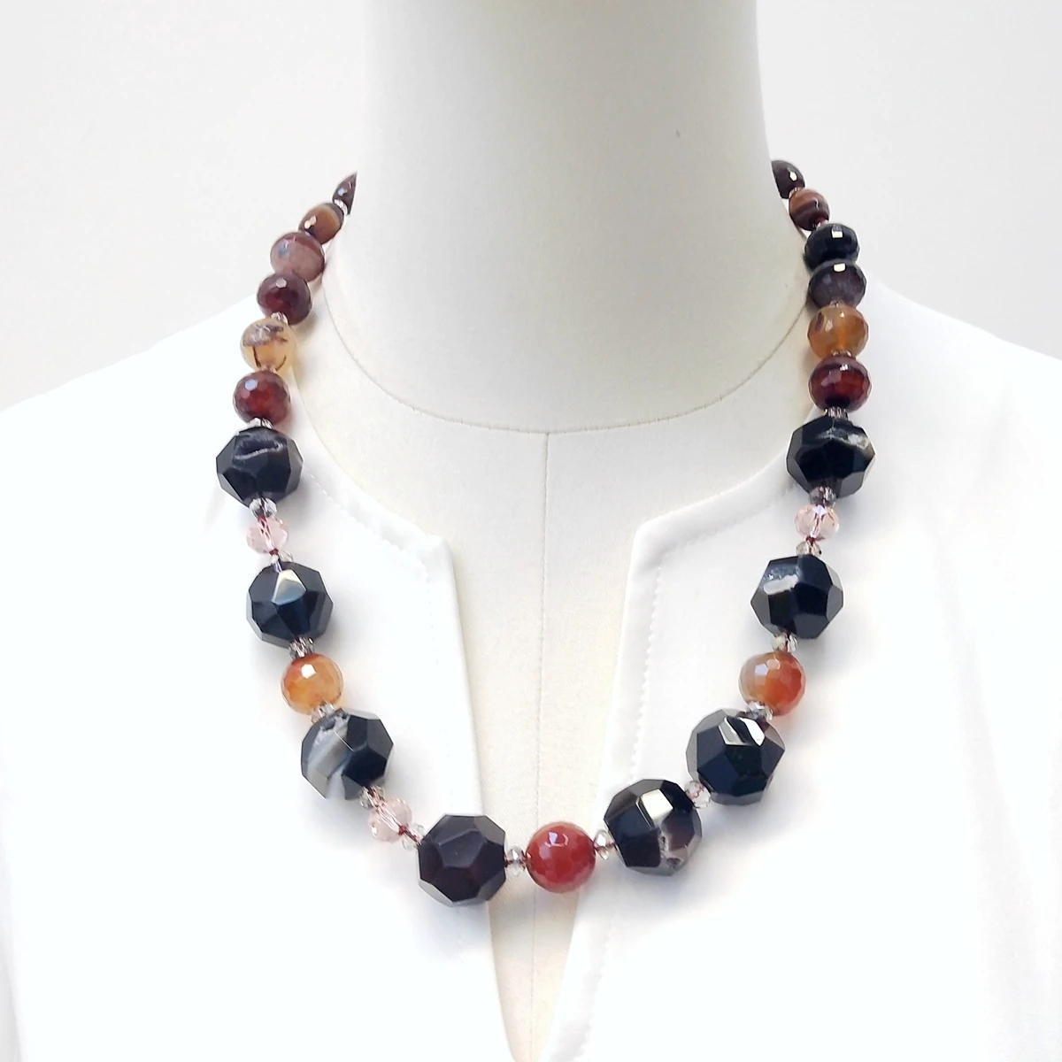 

Lii Ji Real Stone Brown Black Color Necklace 60cm Agate Crystal Women Jewelry Gift