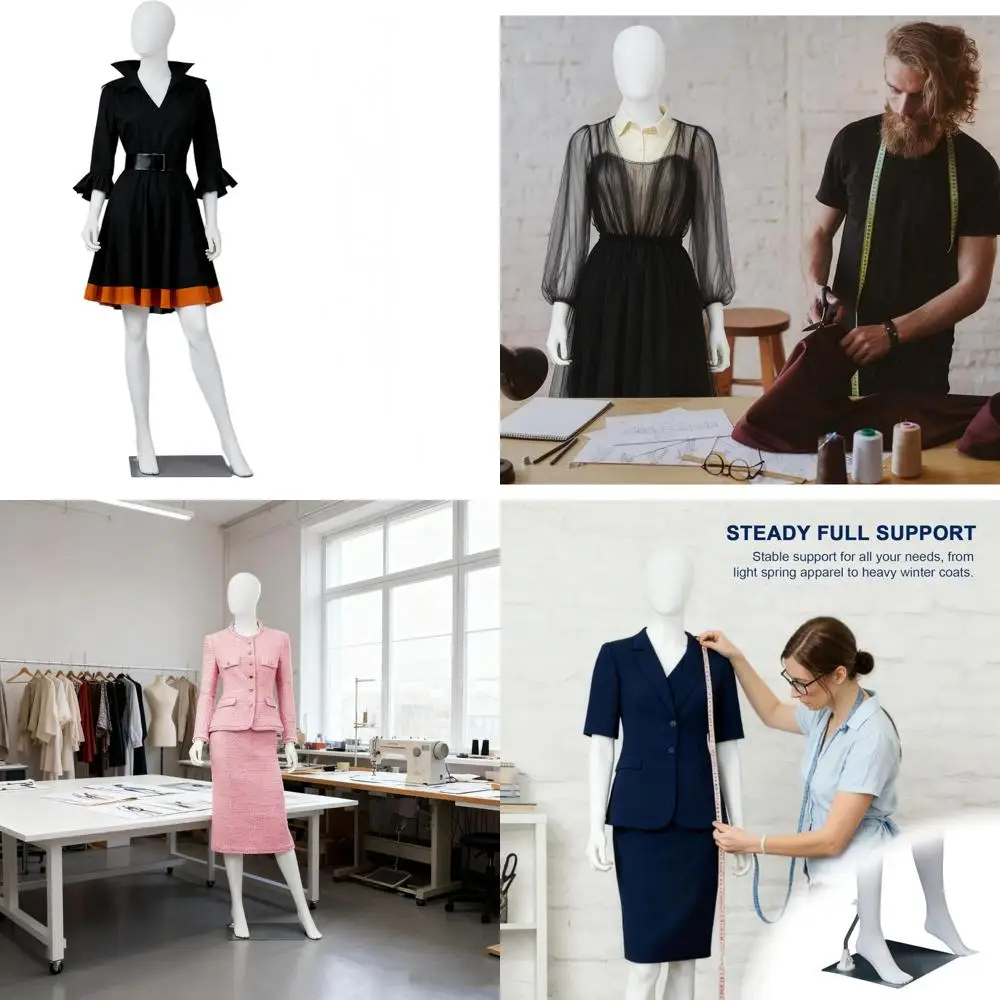 

Adjustable Full Body Female Mannequin with Detachable Head and Metal Base for Dress Form Display