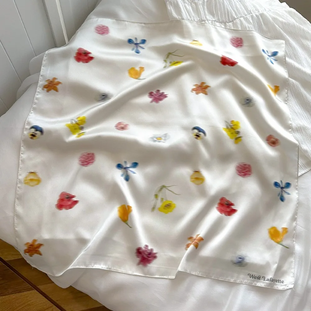 

Модный шарф для волос с размытыми цветами вишни, мягкая повязка для волос в виде щенка, квадратные изящные шарфы с бабочками для девочек