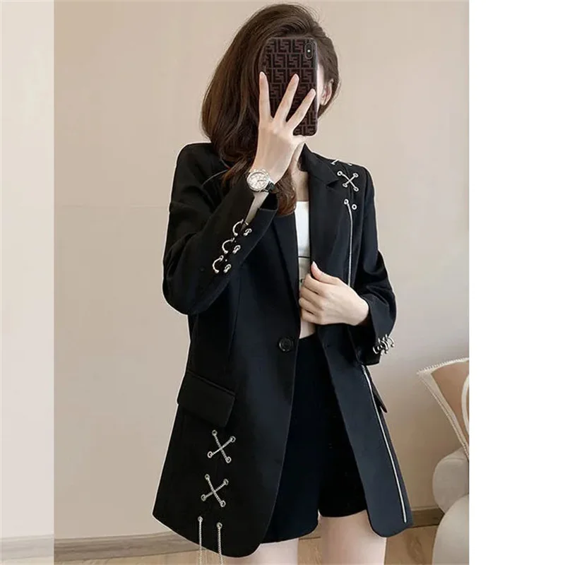 2024 New Women Design sense niche Black Suit Coat Autumn Attire Female Long Sleeved Blazer Jacket Ladies Fashion Tops Outerwear