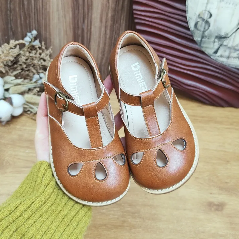 Spring Children Shoes New Vintage Leather Shoes Girls Princess Single Shoes Fashion Hollow Soft Sole Shoes zapatos niña