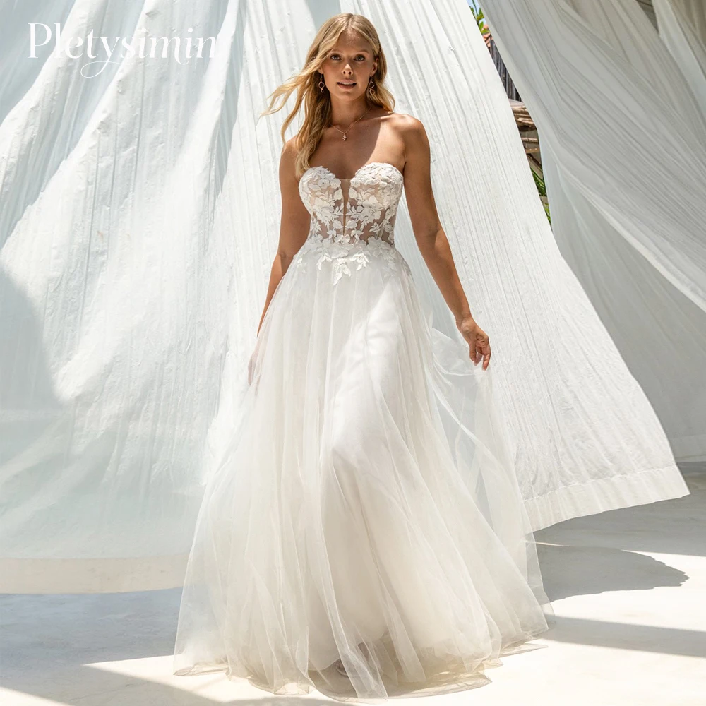 Plteysimin élégant chérie Boho robes De mariée 2026 dos nu une ligne Tulle robes De mariée plage Vestido De Noiva personnalisé