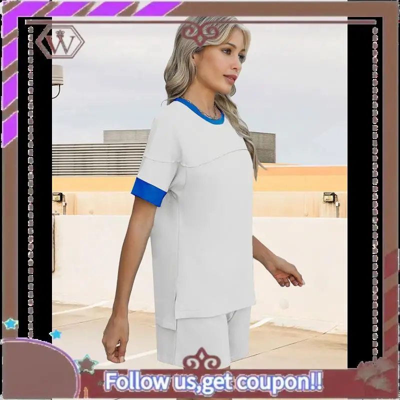 A95D-Comfy Summer Sets With Pockets Loose Fit Color Block Design Matching 2 Piece Sets With Drawstring Waist