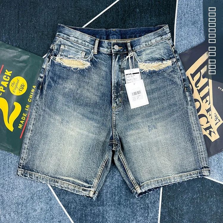 

Heavyweight Red Ear Denim Men's ort orts American Casual Vintage Japanese Sle Distred Ame i Trendy Cotton 00%