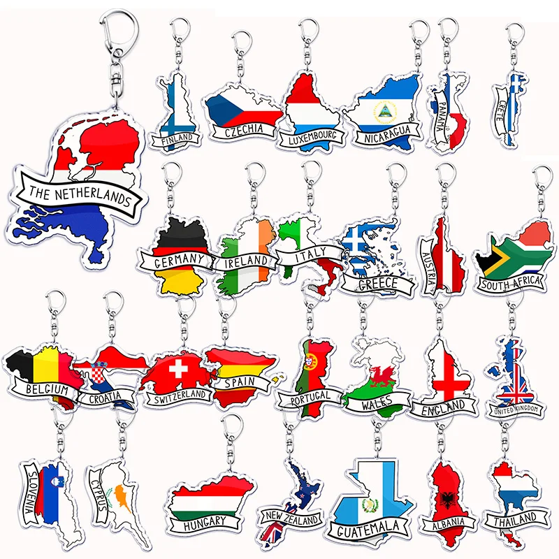 France Scotland Country Maps with Name Acrylic Keychains Keyring for Accessories Bag Pendant Key Chain Ring Jewelry Friend Gifts