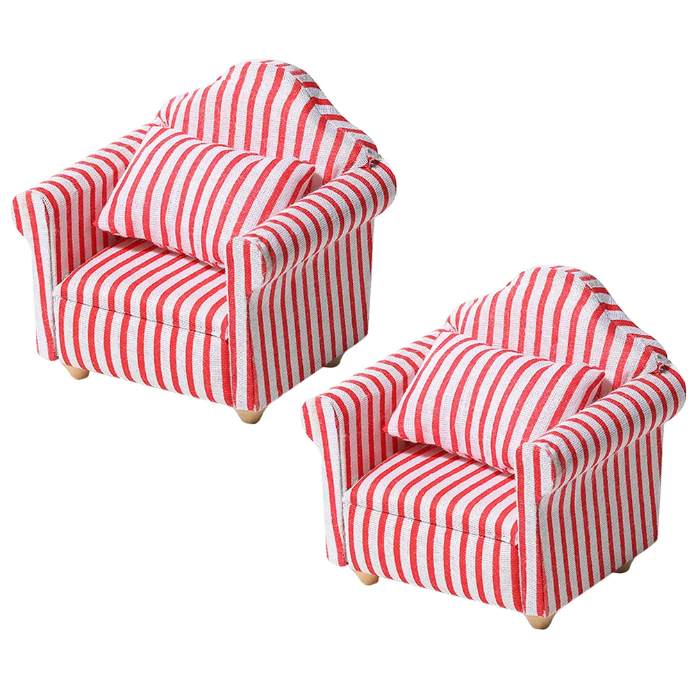 

2 Pcs Living Room Sofa Set Toddler Toys House Accessories Mini Furniture Miniature Dollhouse Miniatures Cotton Fabric