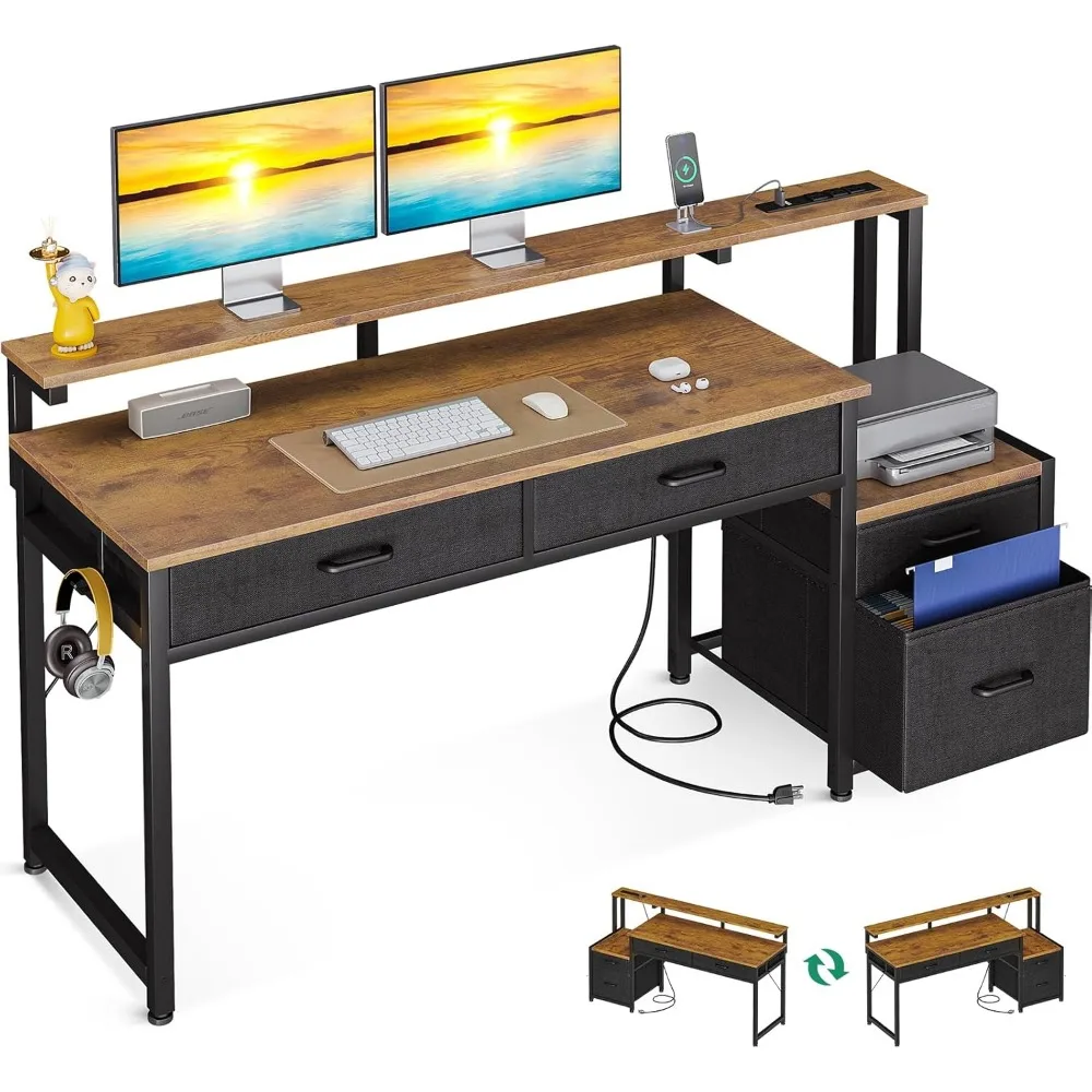 

Computer Desks with Drawers,Office Desks with Power Outlet,Office Desk with Printer Space & File Drawers Cabinet,Customized