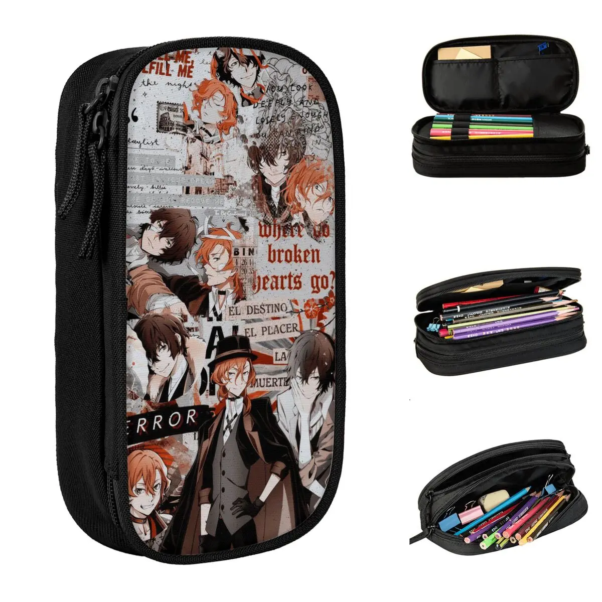 Chuuya Nakahara Collage Pencil Case Bungou Stray Dogs Anime Pencilcases Pen Holder Kids Bag Students School Zipper Stationery