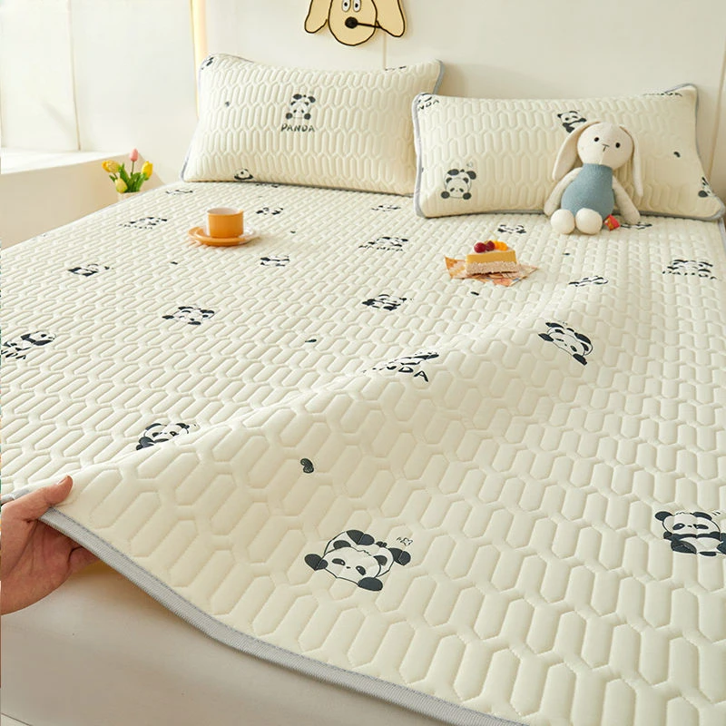 

Summer Cool Bed Sheet Pillowcase Suit Student Dormitory Cartoon Cute Latex Cooler Mat Bed Linens Set Double Bedspread Washable