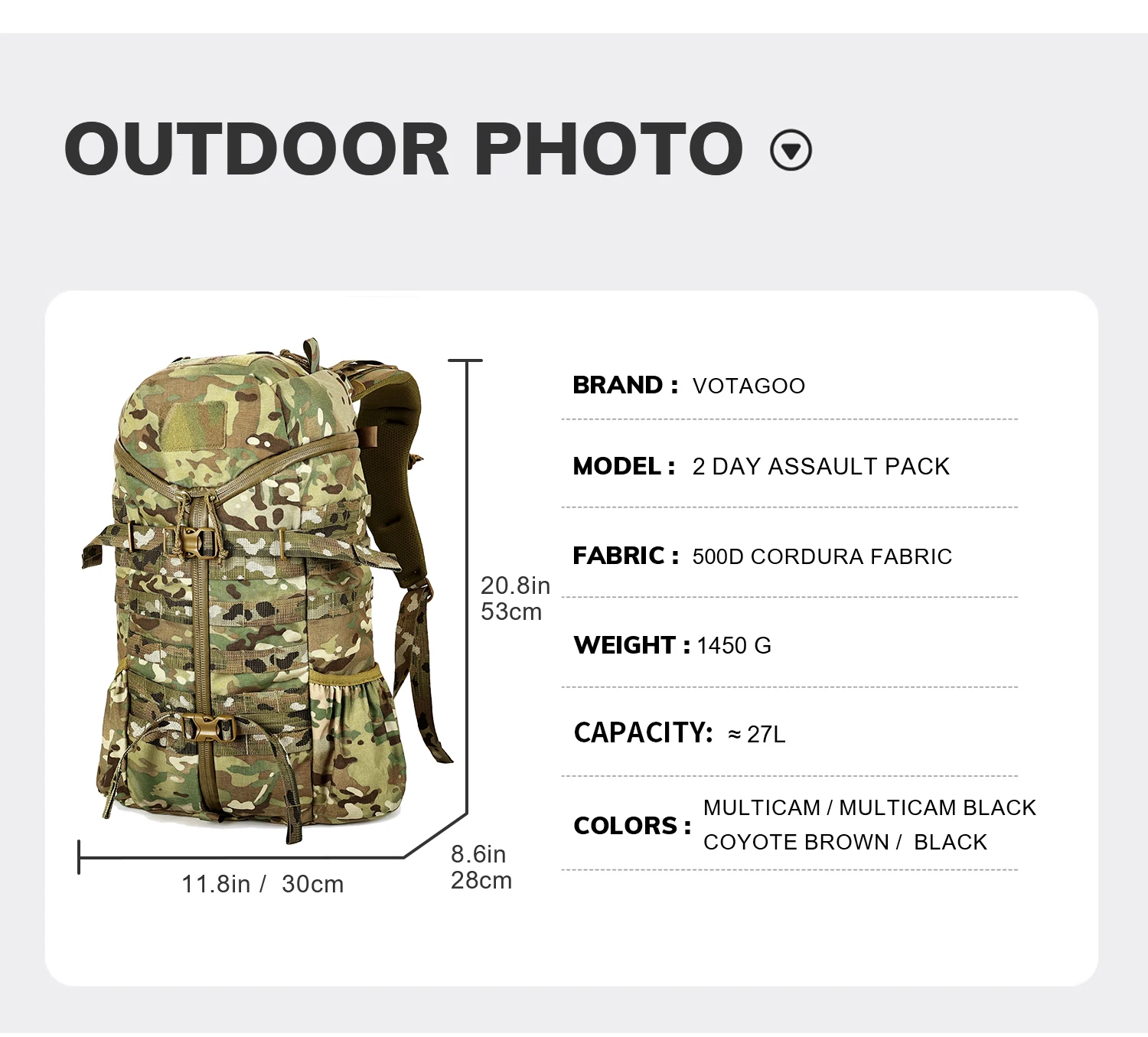 27L 2-Tage Cordura Taktischer Funktionaler Pendler-Reise-Outdoor-Bergsteiger-Wanderrucksack Rucksäcke – Detail 2
