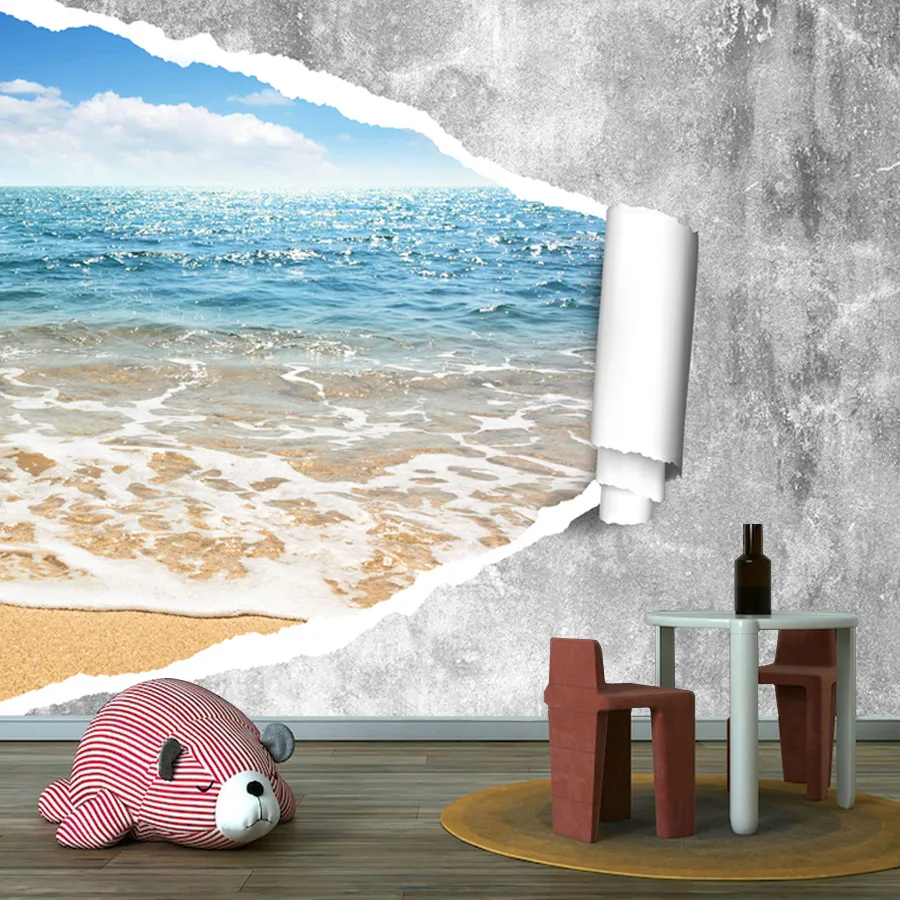 17+ Cracked Concrete Sea Wave Walls Paper Home Decor Nature Mural,Self Adhesive Optional,TV Wallpaper for Living Room Renovation