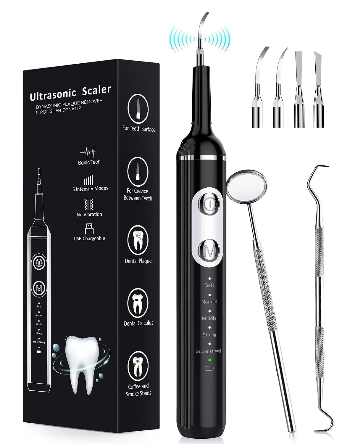 

Torvani Store Plaque Remover for Teeth, Dental Cleaning Kit Tartar Remover for Teeth with LED Light & 5 Modes, Rechargeable Dental Cleaner, 4 Replaceable Heads