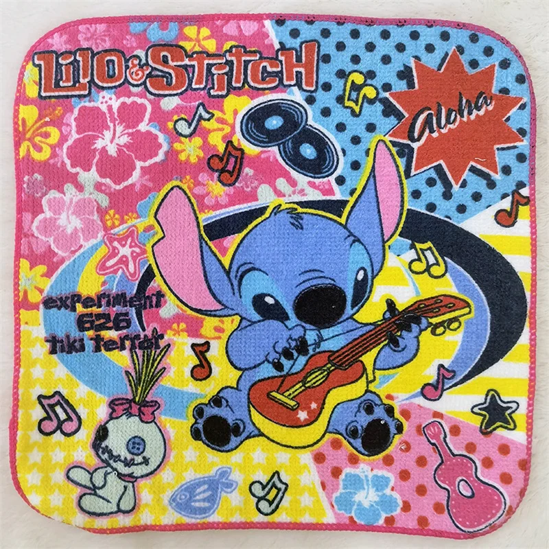 Disney Lilo e Stitch Cartoon Hand Towel, Lenço Quadrado Pequeno, Wash Face Wipe Hands, Meninos e meninas, 20x20cm