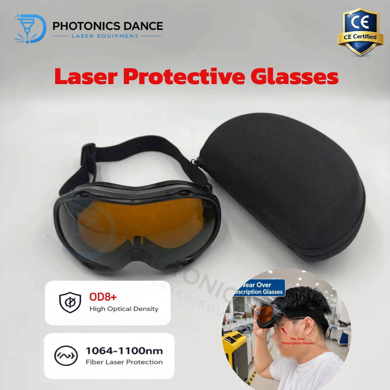 OD8+ Fiber Laser Protective Goggles 1064-1100nm Laser Safety Glasses For Welding Cutting Cleaning Processing Fit Over Eyeglasses