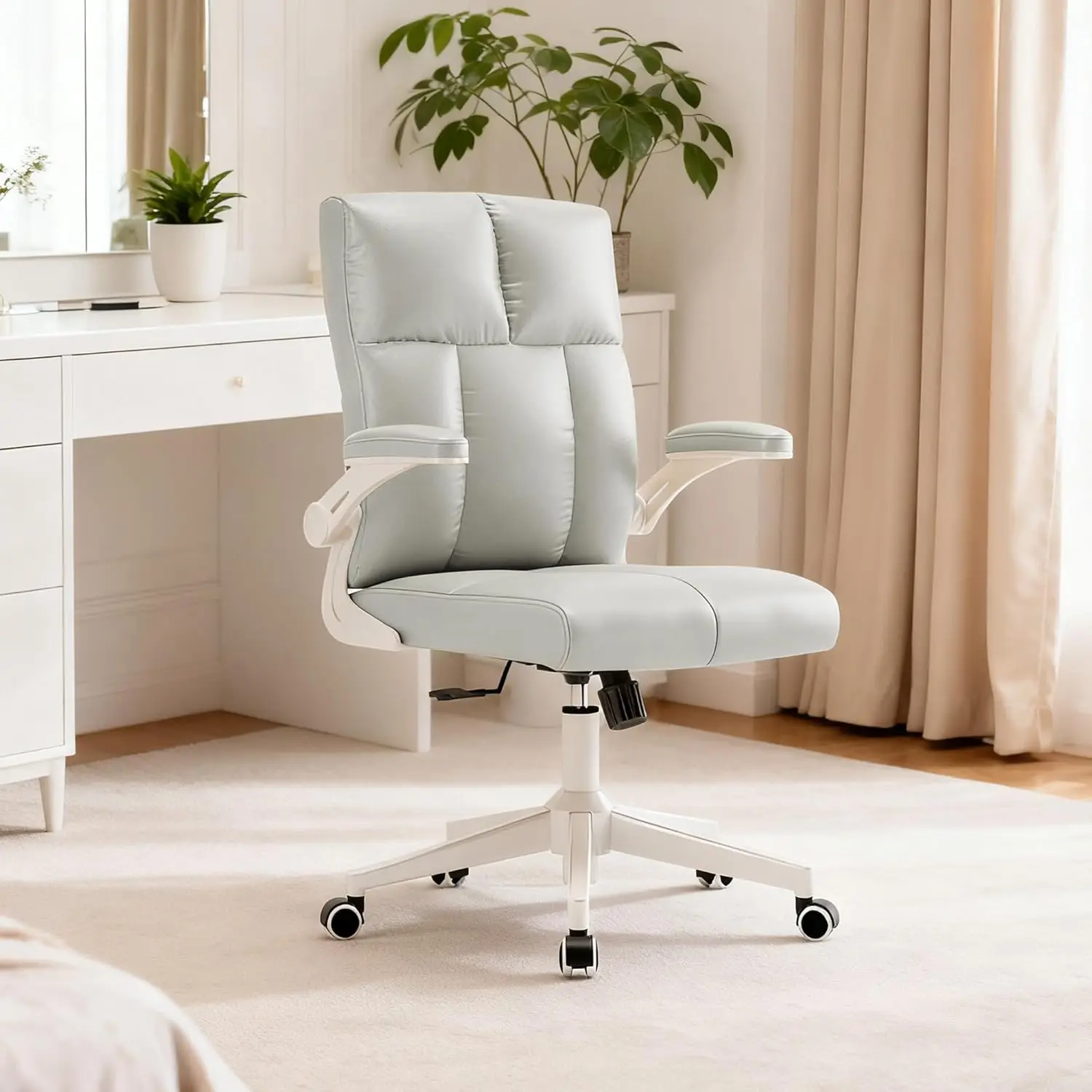 

High-Back Leather Office Chair 360° Swivel Tilt 90-135° Lumbar Support 350LB Home Office Gray Customized
