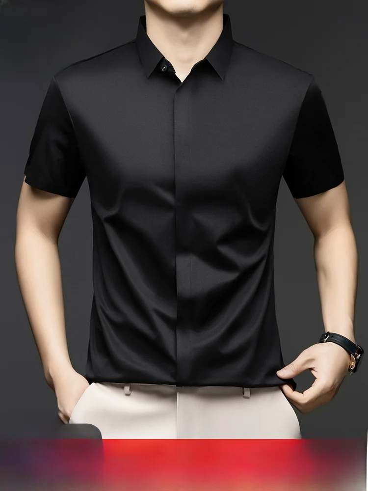 

Pierre Cardin Men's Silk irt ort Sve Loose Fit Sl Anti-Wrinkle Summer Faion Urban Sle Youth Daily Wear