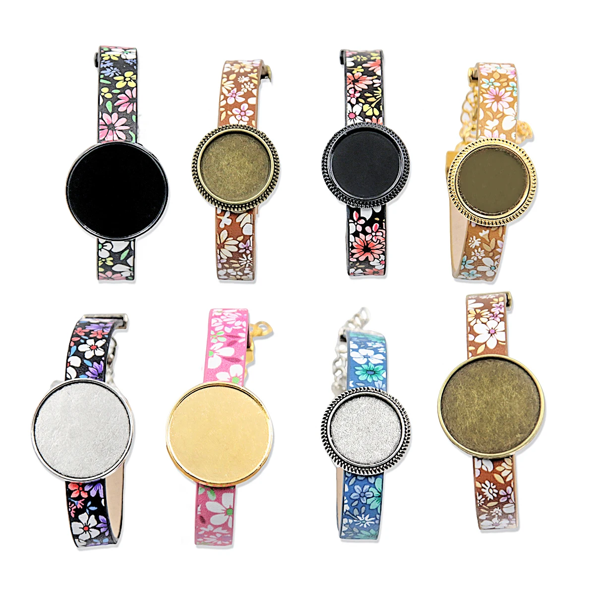 1szt Kwiatowe bransoletki PU Podstawa mankietu Puste tace Brazel Fit 18mm 25mm Szklana kopuła Cameo Cabochon DIY Bransoletka Tworzenie biżuterii