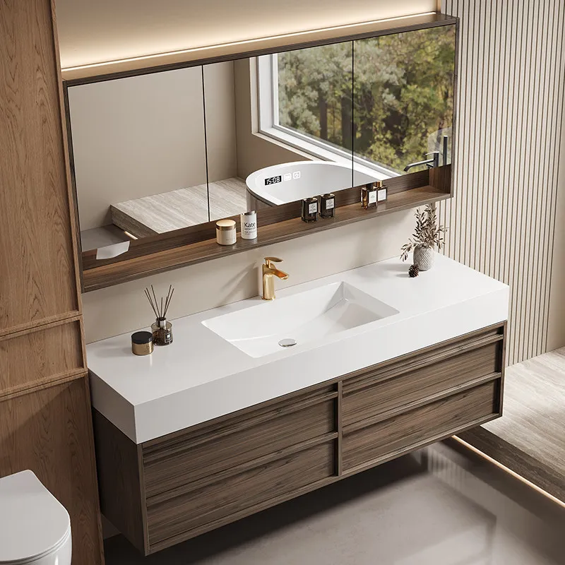 CX Vintage-style bathroom cabinet combination: sintered stone seamless basin bathroom, vintage solid wood washbasin