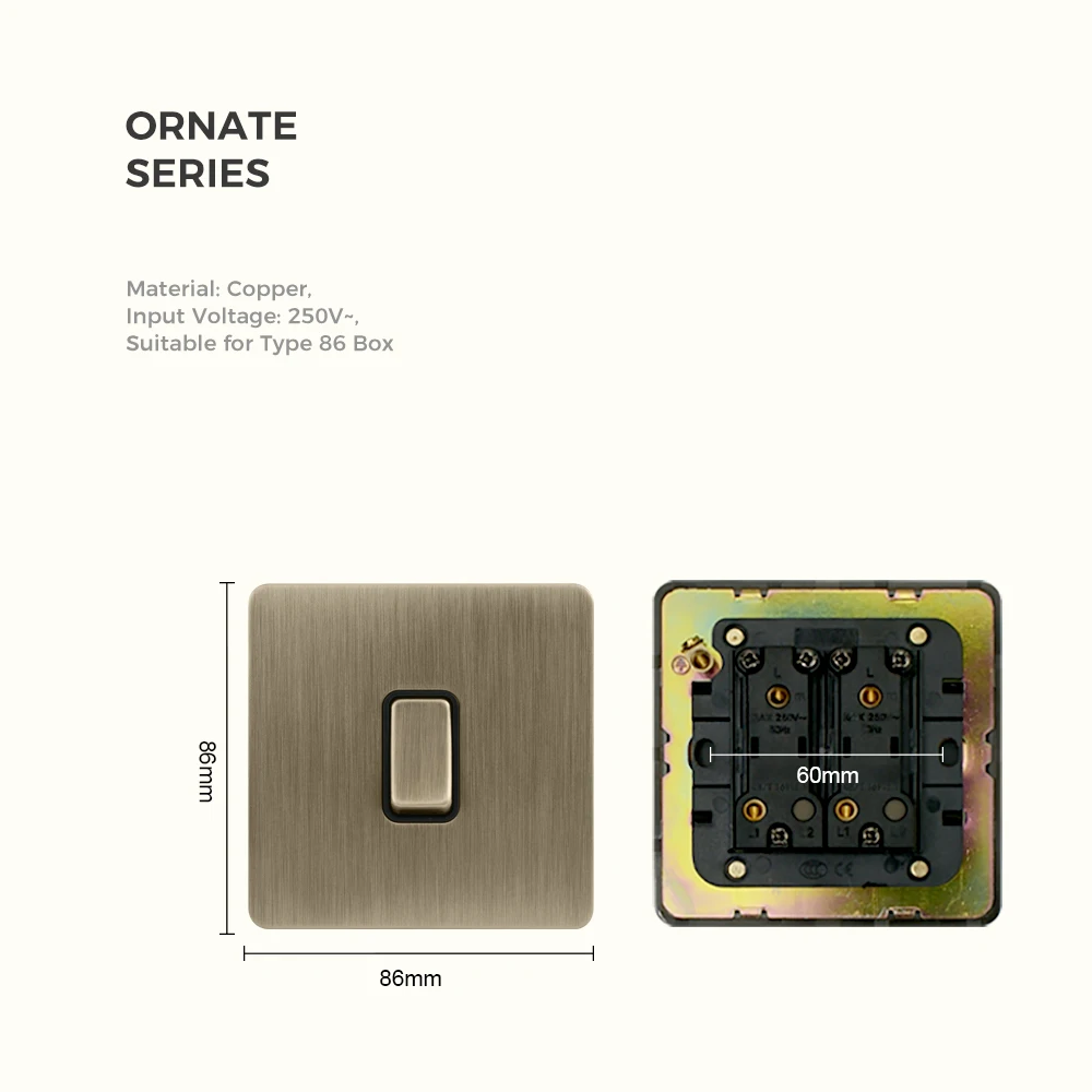 Avoir Brushed Bronze Push Button 2 Way Vintage Wall Outlet USB Type C Dimmer Switches EU FR For House Cat6 Wall Panels 86 Type - view 4