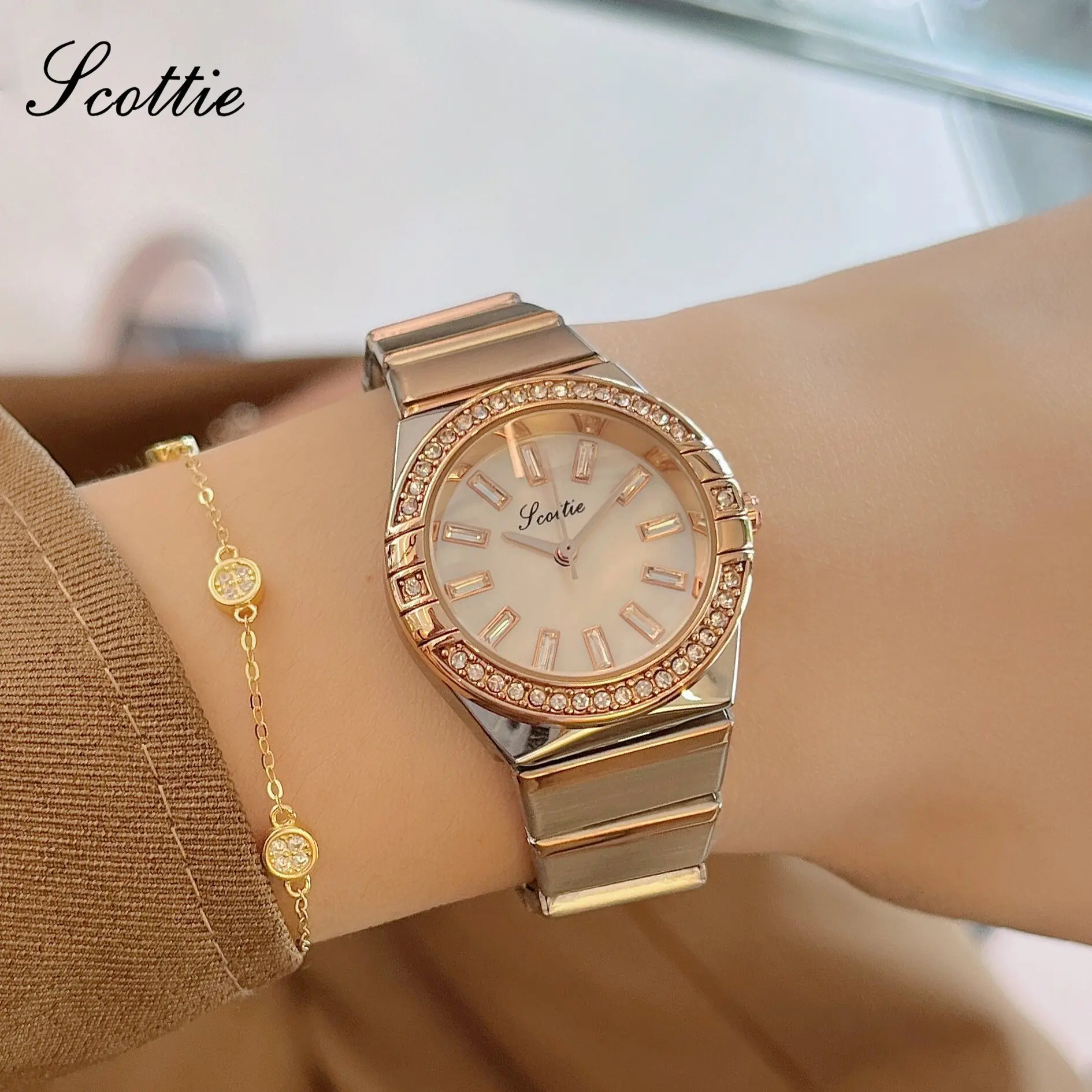 Scottie Women Quartz Watch Luxury Classic Diamond Dial Rose Gold Sliver Clock Stainless Steel Orologio Reloj Ladies Wristwatch