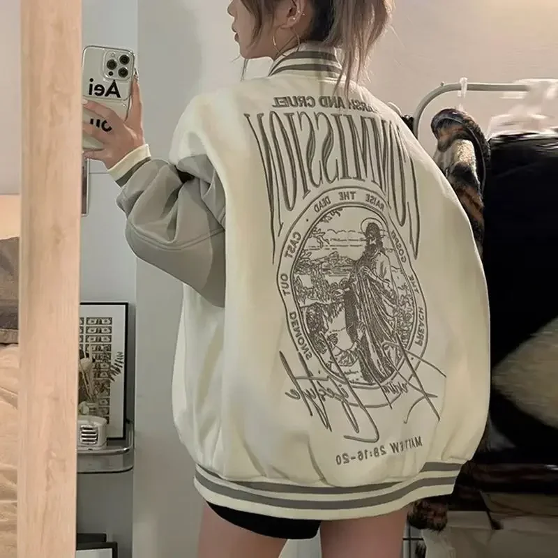 Y2K Fall/Winter American Retro Alphabet Embroidered Baseball Jersey Versatile Loose Street Couple Jacket for Men and Women