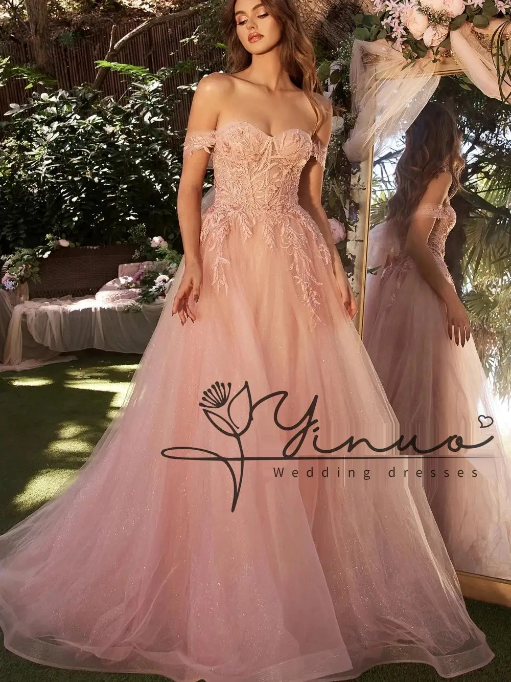 

customized Classic Lace Appliques Evening Gown Romantic Sweetheart Neck Cocktail Dress Sparkly Pink A-line Long Prom Dresses Rob