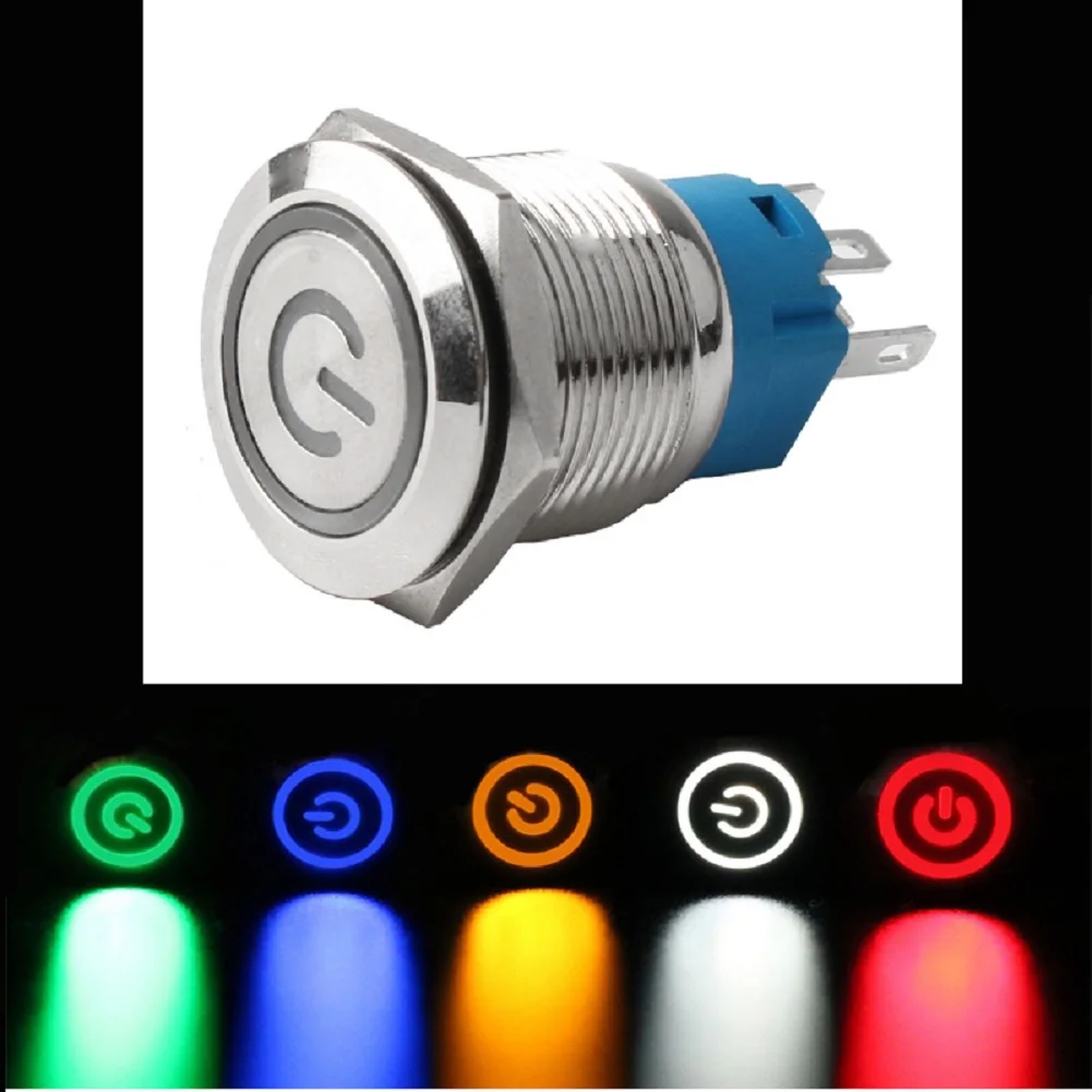 ON OFF Car Switch Button 19mm LED Power Symbol Waterproof Metal Construction Simple Installation with Wire Connector
