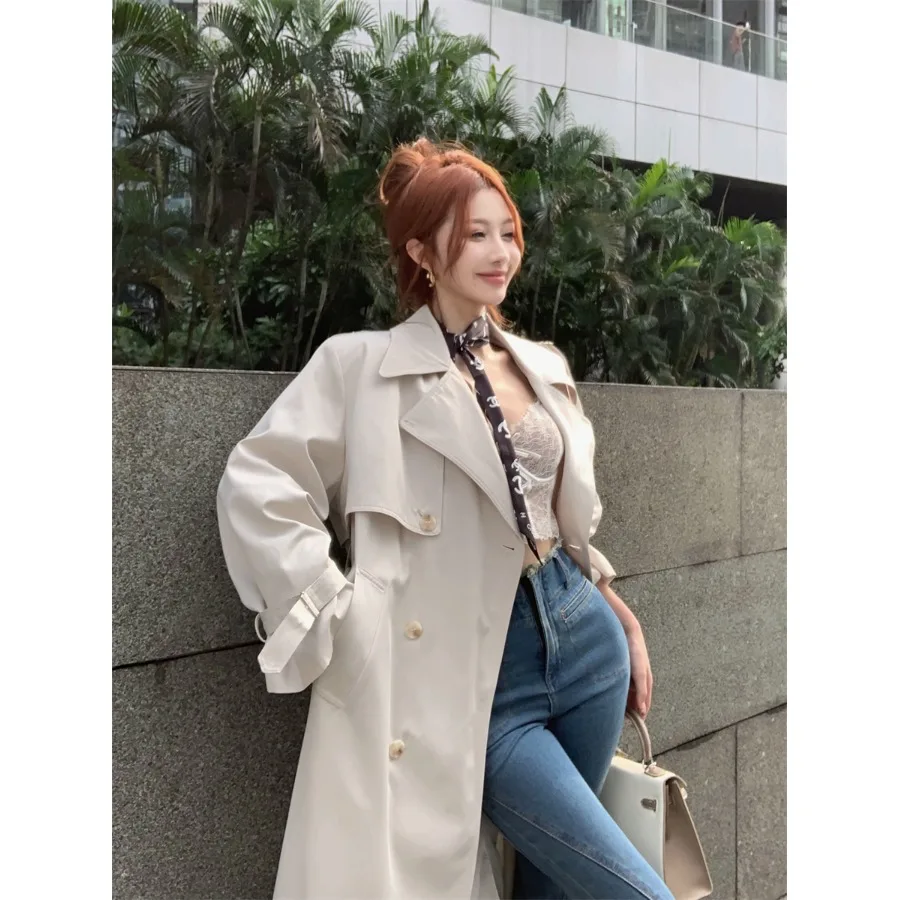 Ele Briti Sle Long Sve Coat Women's Loose Fit Midi Length Slimming Outerwear Autumn New Arrival Commute Sle