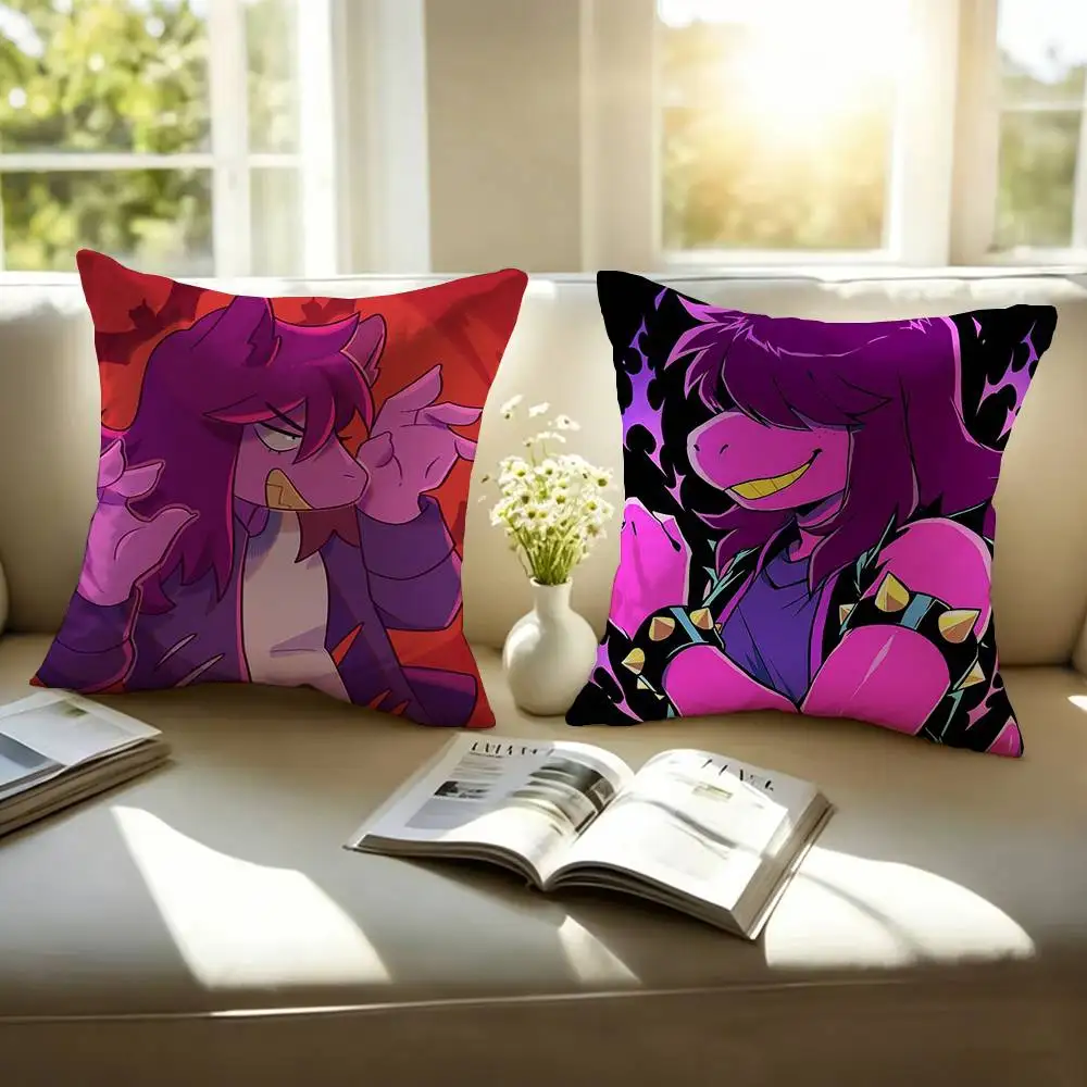 Hot Game D-Deltarune Susie Pillow Case Square Double-Sided Sofa Cushion Cover Bedroom Bedside Pillow