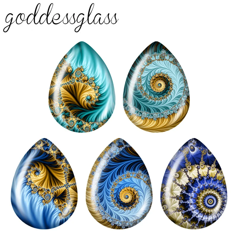 5pairs New Colorful Conch Rotating Patterns water Blue 18x25mm Tear Drop Photo Glass cabochon flat back for DIY Earrings Jewelry