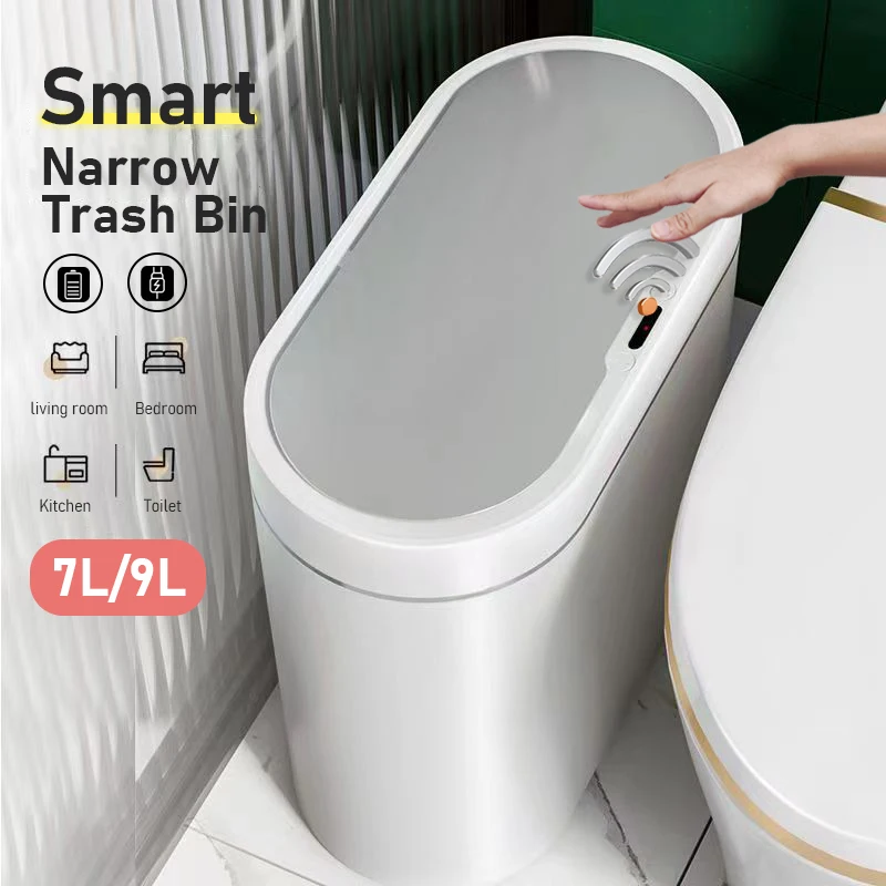 Trash Can Smart Dustbin Narrow Kitchen Bin Bathroom Toilet Waterproof Trash Bin Kitchen Automatic Wastebin Kitchen Accessories