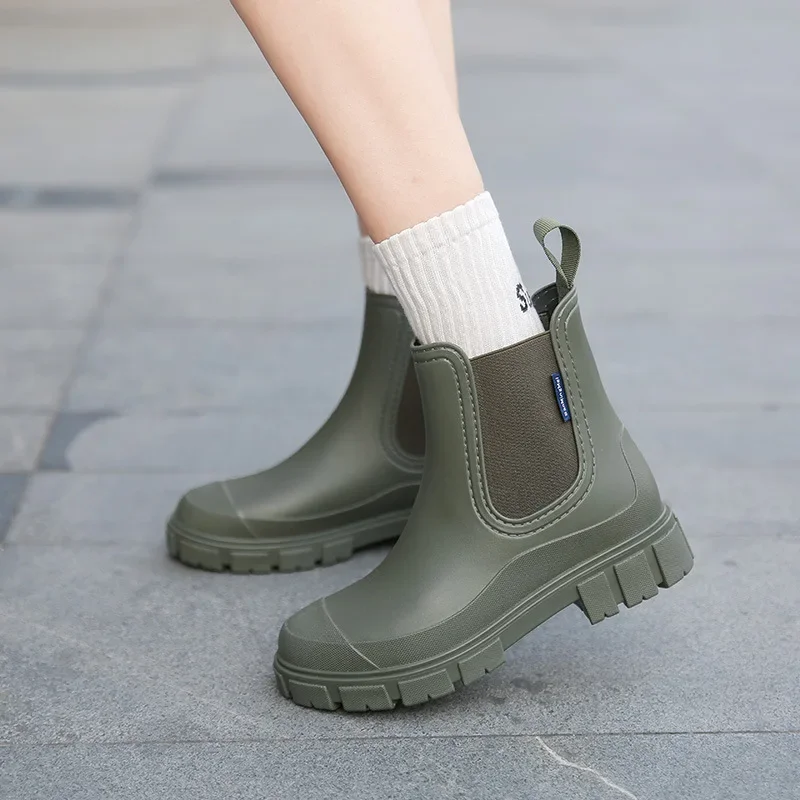 Women\'s Color Fashion Rain Boots Four Seasons Wearable Water Shoes Outdoor Waterproof Mid-tube All-match Rain Boots Women Botas