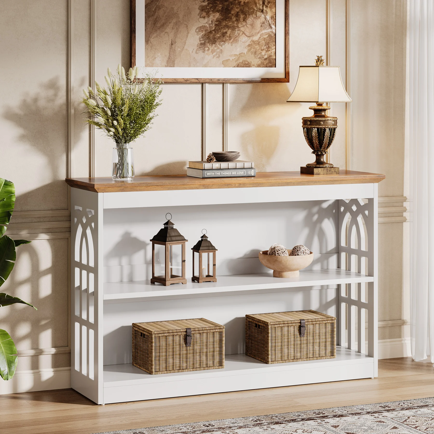 Tribesigns Modern Console Table for Entryway, 41.34-Inch White Sofa Table Behind The Couch with 3-Tier Storage, Narrow Hallway Furniture for Living Room view 5