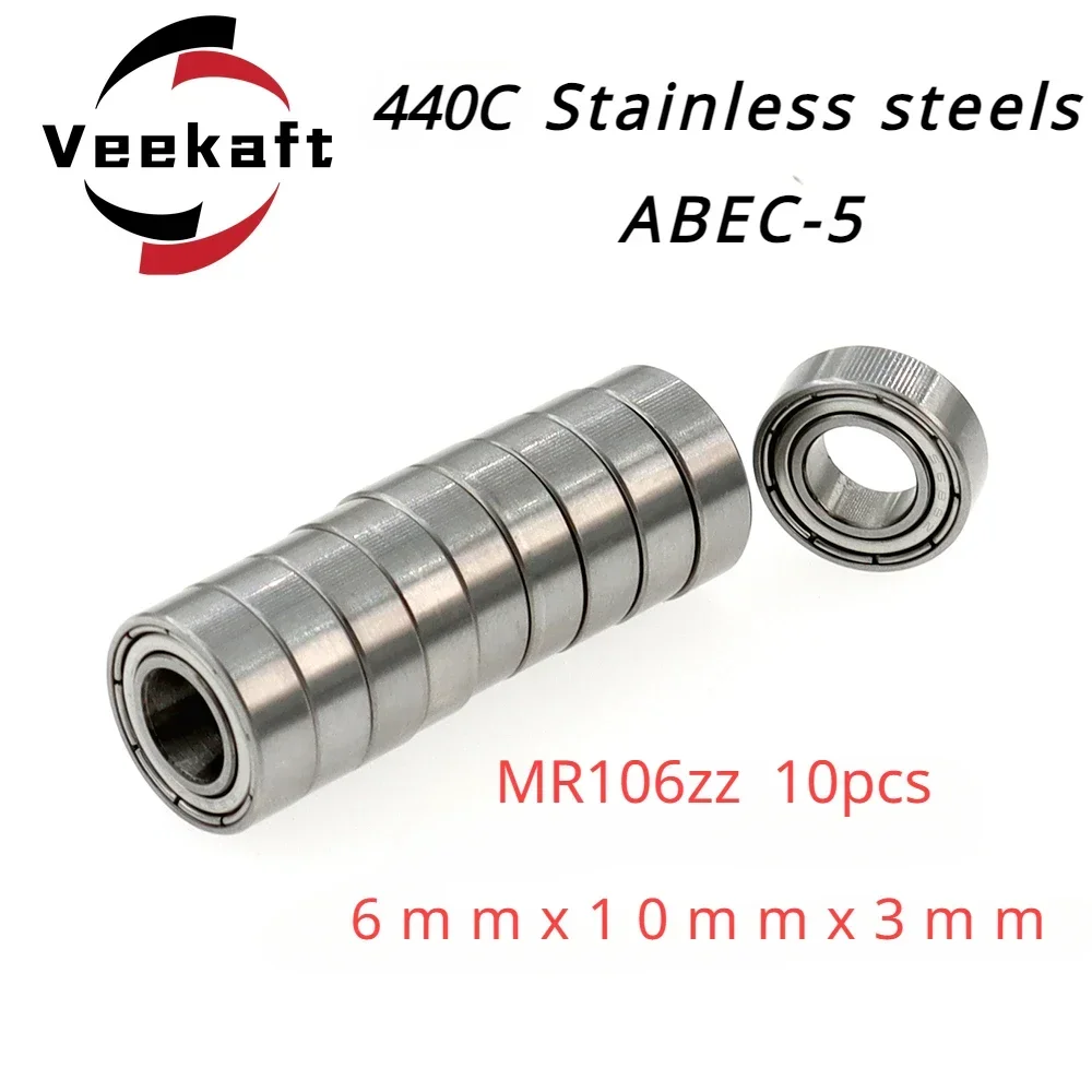 

Veekaft Premium 440C Stainless Steel ABEC-5 MR106zz 6x10x3mm Miniature Deep Groove Ball Bearings - Pack of 10pcs