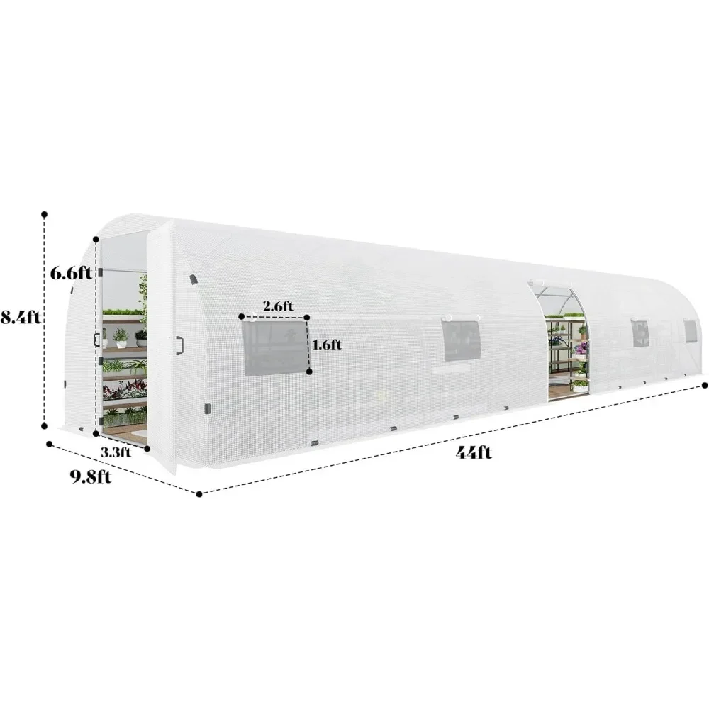 44x10x7.5 FT Tunnel Greenhouse, Upgraded Swing Door, Galvanized Steel Frame, Film Clips, Premium PE Cover, Outdoor Greenhouse