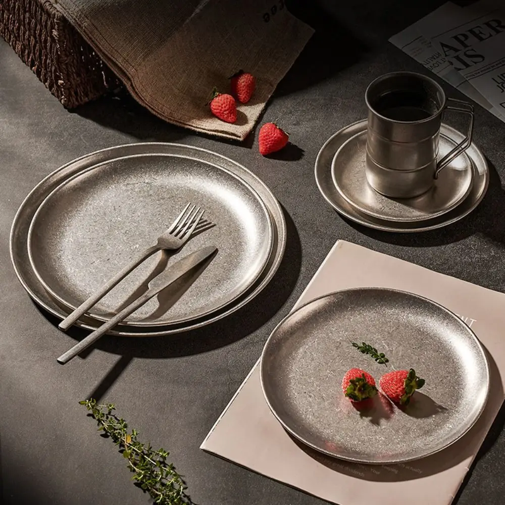 

Посуда из нержавеющей стали, тарелка для стейка, классическая прочная тарелка в стиле вестерн, винтажный многофункциональный поднос для хранения, Dim Sum