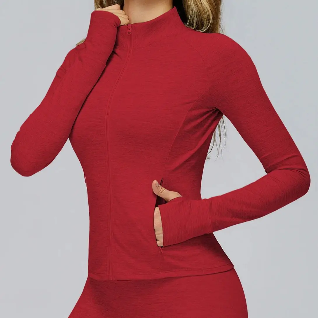 

Long Sleeved Jacket with Zipper Pocket Women's Quick Drying Tight fitting Top Women Outdoor Sports Running and fitness Jacket