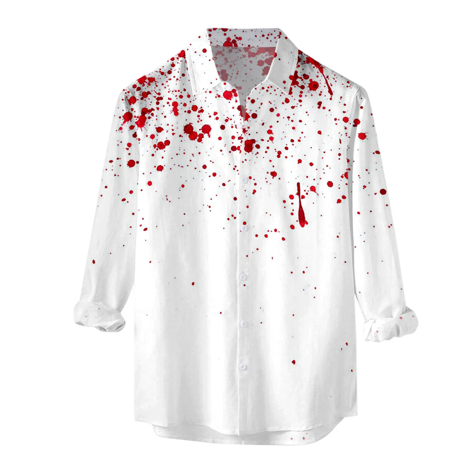 Male Party Halloween Bloodstain Printed Shirt Long Sleeve Turn Down Ethnic Retro Breathable Camisas De Hombre Solid Shirts