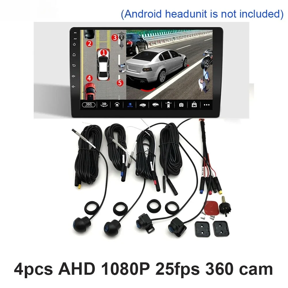 

4 AHD 1080P 25 кадров в секунду 360 ° Автомобильная камера объемного обзора, панорамная передняя задняя левая и правая камера для универсального автомобильного головного устройства Android