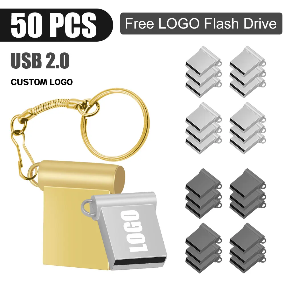 50pcs USB 2.0 4GB Disk USB Flash Drive 32GB Cool Pendrive Metal 8GB Pen Drive 16GB USB Stick Color Silver Flash Drive high speed